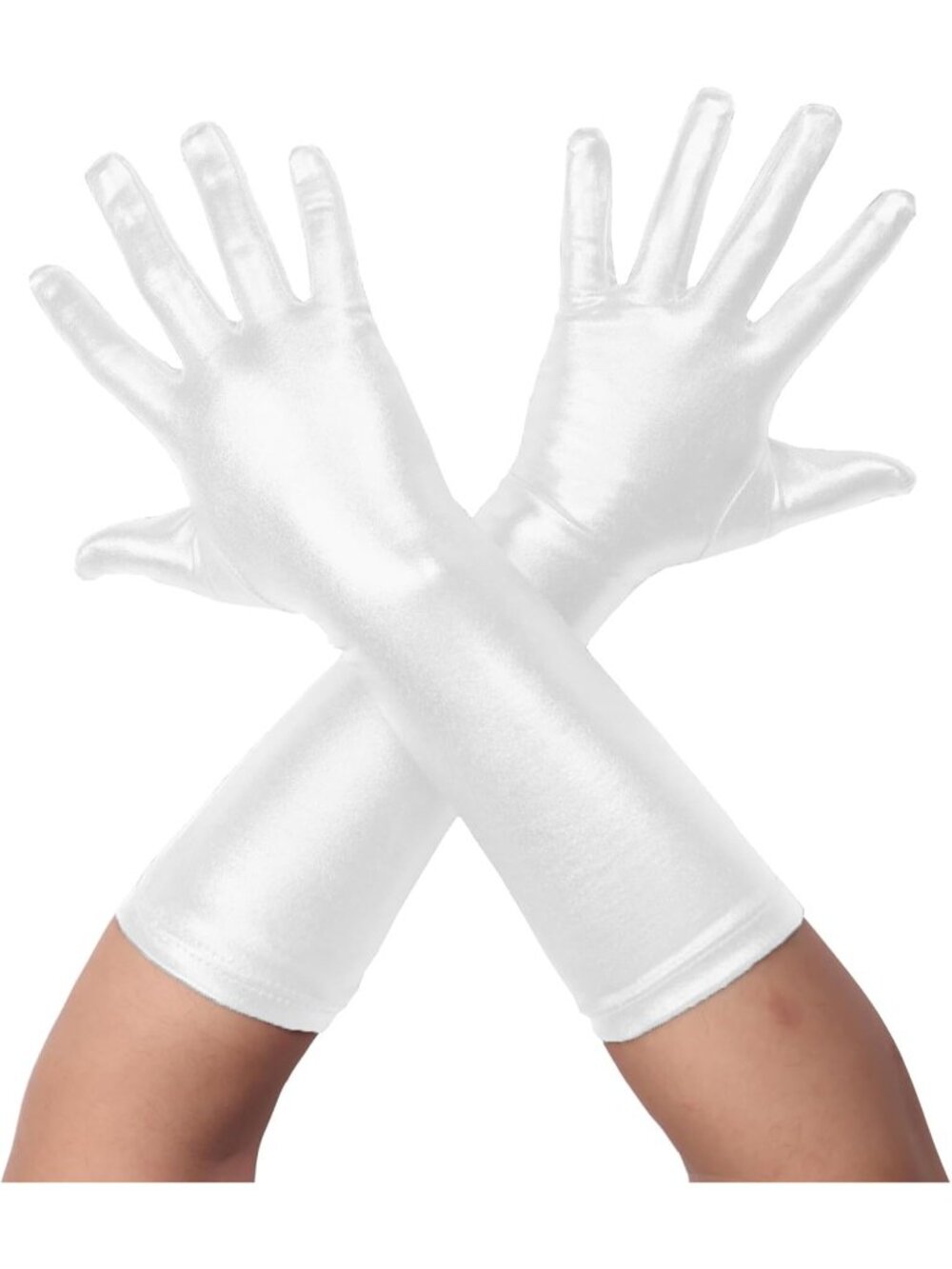 Men's And Women's White 1920s Flapper Shiny Metallic Spandex Opera Party Gloves